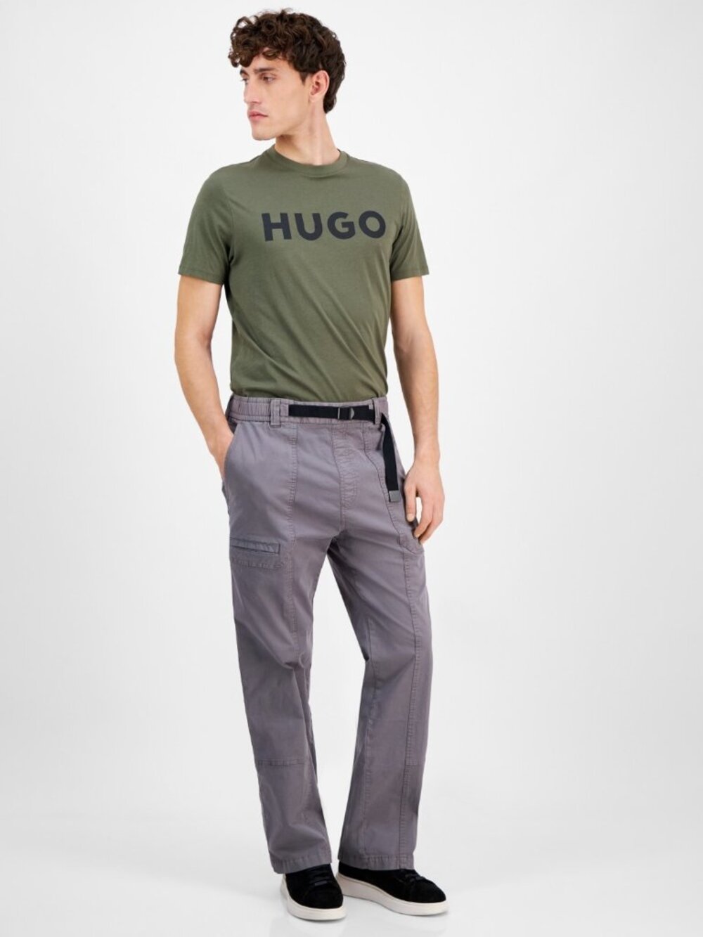 Hugo by Hugo Boss Men's Gunner Classic Fit Belted Casual Trousers - Grey   NWT